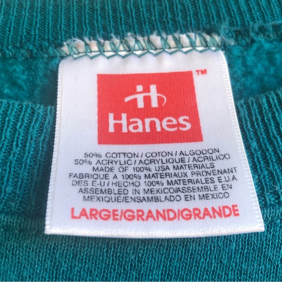 Vintage Style Basic Hanes Teal Fleece Lined Crewneck Sweater - Picture 6 of 9